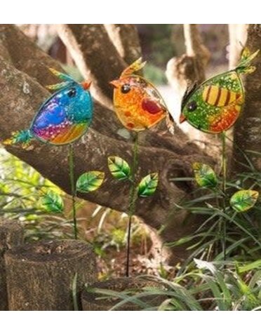Colorful Metal and Glass Bird Garden Stakes