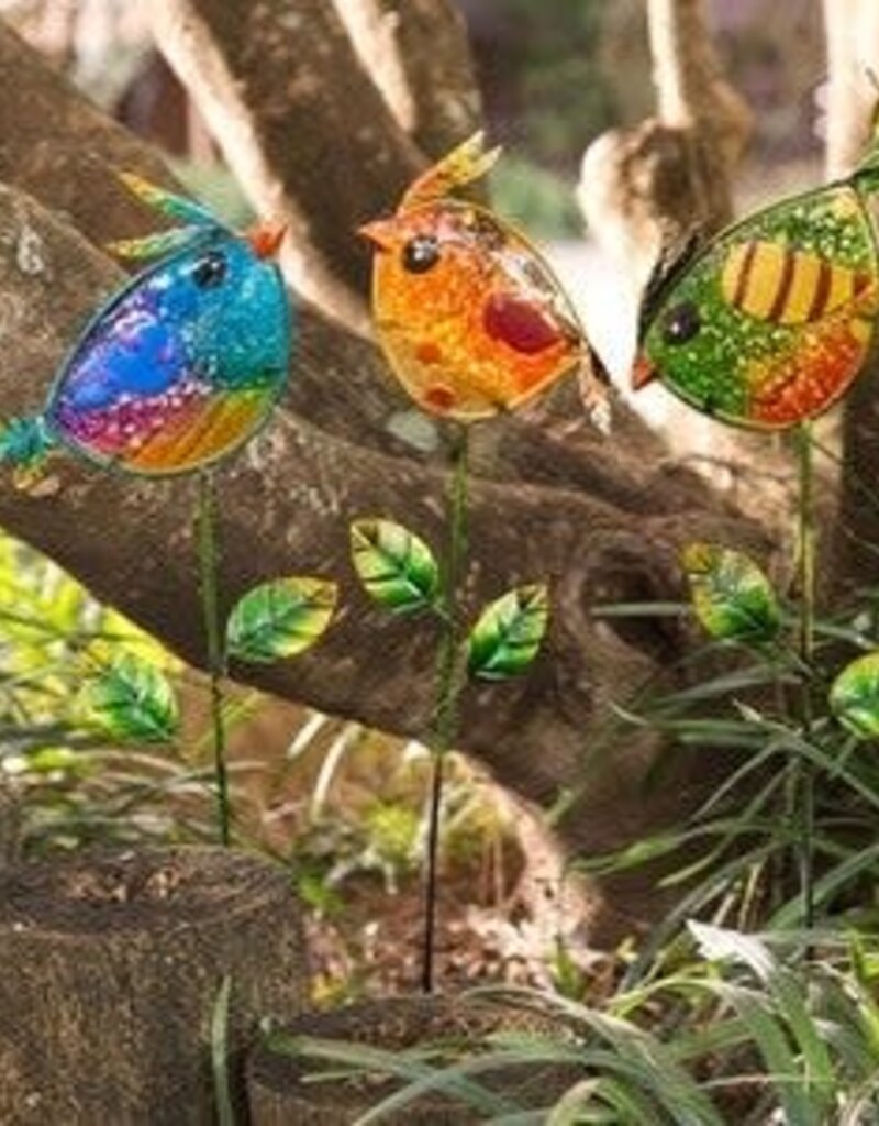 Colorful Metal and Glass Bird Garden Stakes