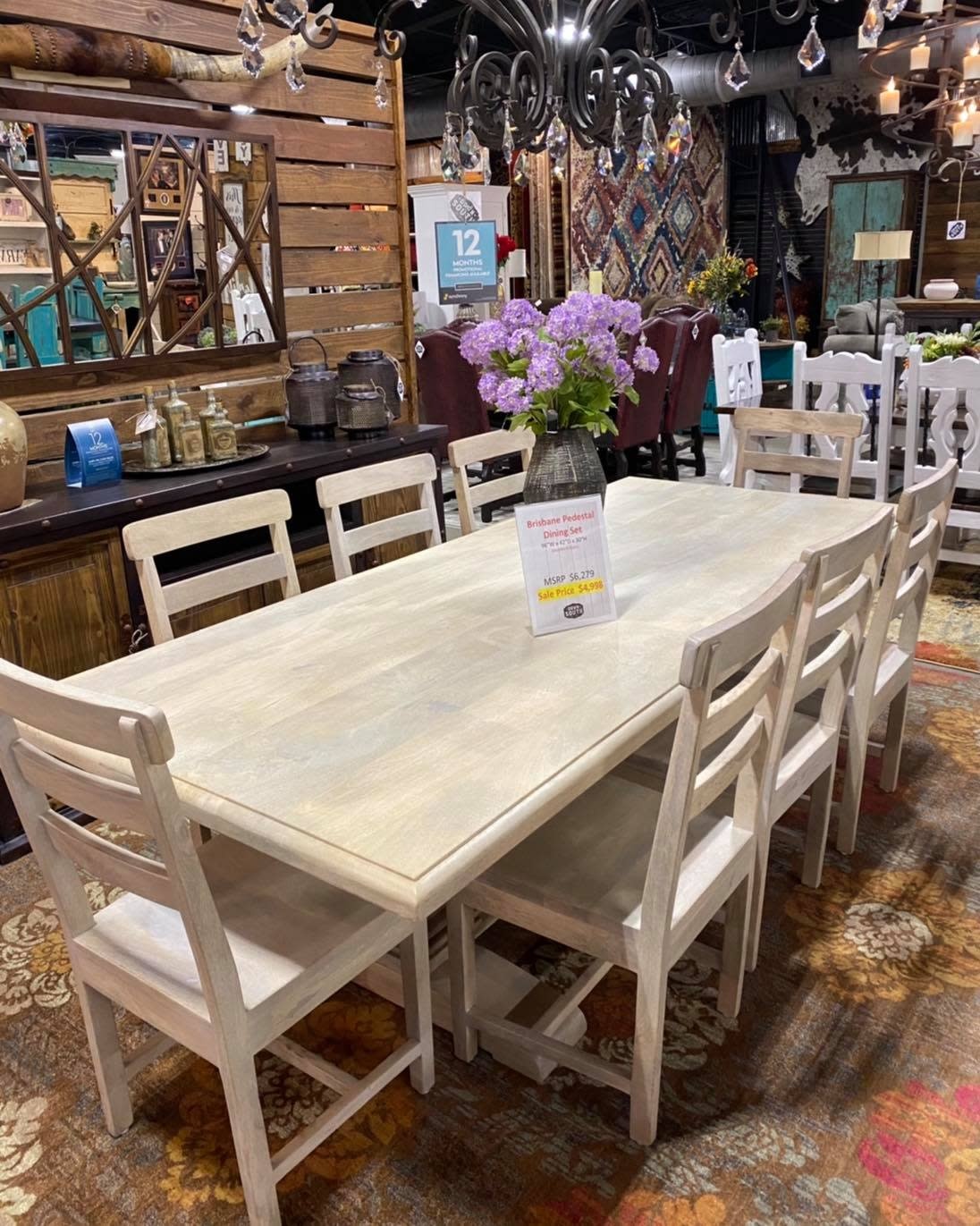 76" Brisbane Pedestal Dining Table - Distressed Soft White