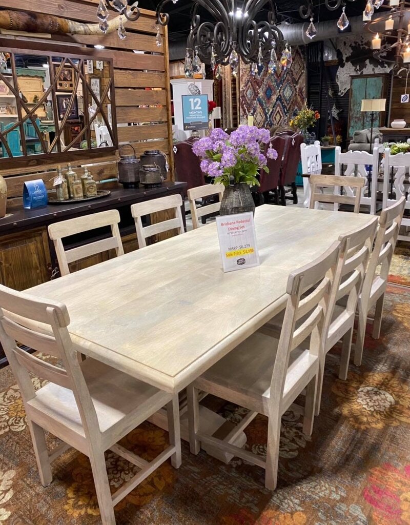76" Brisbane Pedestal Dining Table - Distressed Soft White