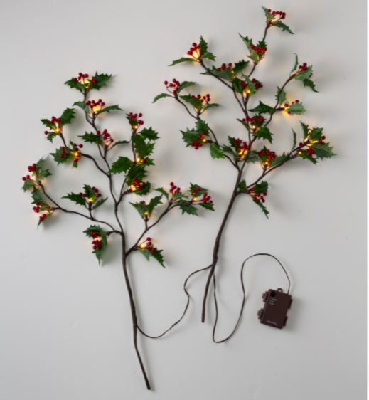 Indoor/Outdoor Holly and Berry Lighted Branches