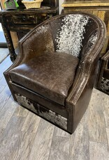 Barrel Leather Swivel Chair -  Salt & Pepper Hide