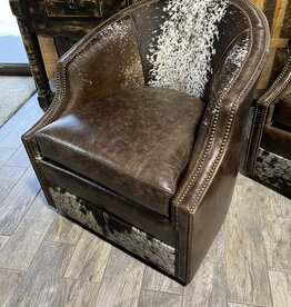 Barrel Leather Swivel Chair -  Salt & Pepper Hide