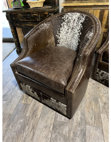 Barrel Leather Swivel Chair -  Salt & Pepper Hide