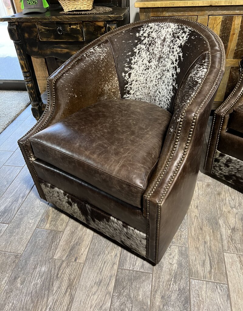 Barrel Leather Swivel Chair -  Salt & Pepper Hide