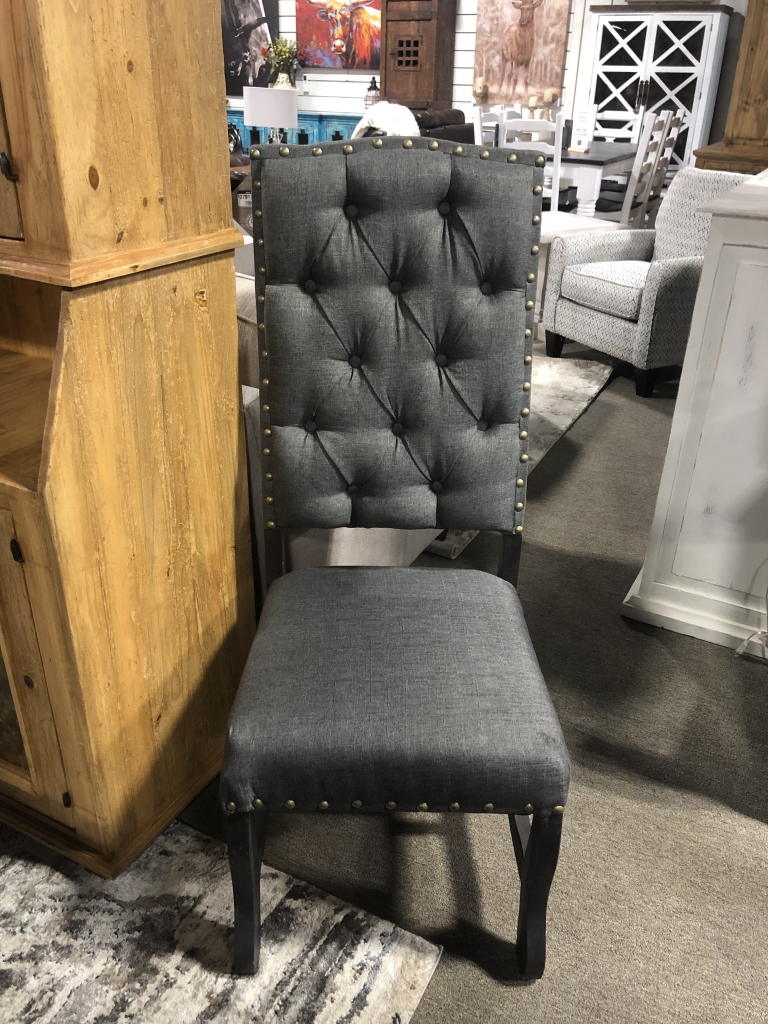 Marquez Upholstered Side Chair - Louis Mouse/ Dark Lacquer