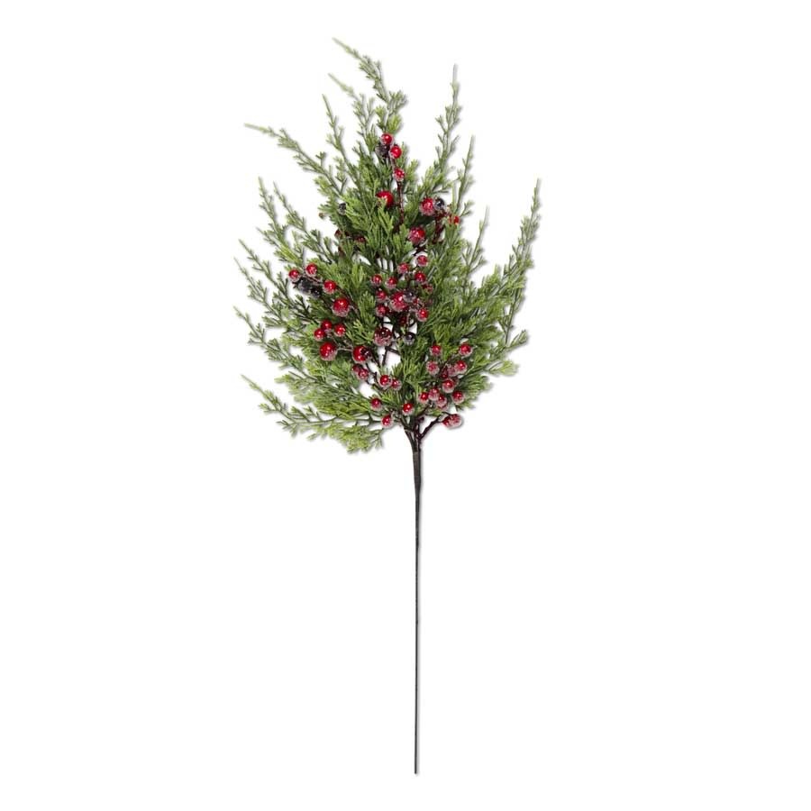 Cypress Pine with Dark Red Iced Berry Stem 24" L