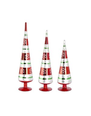 15 Inch Shiny Red Glass Snowflake Tabletop Cone Tree Finials