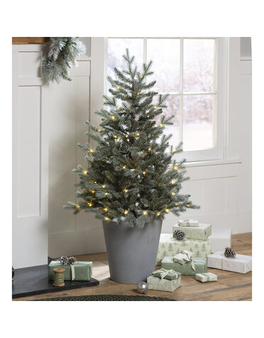 Indoor/Outdoor Potted Misty Pine Mini Christmas Tree with Lights