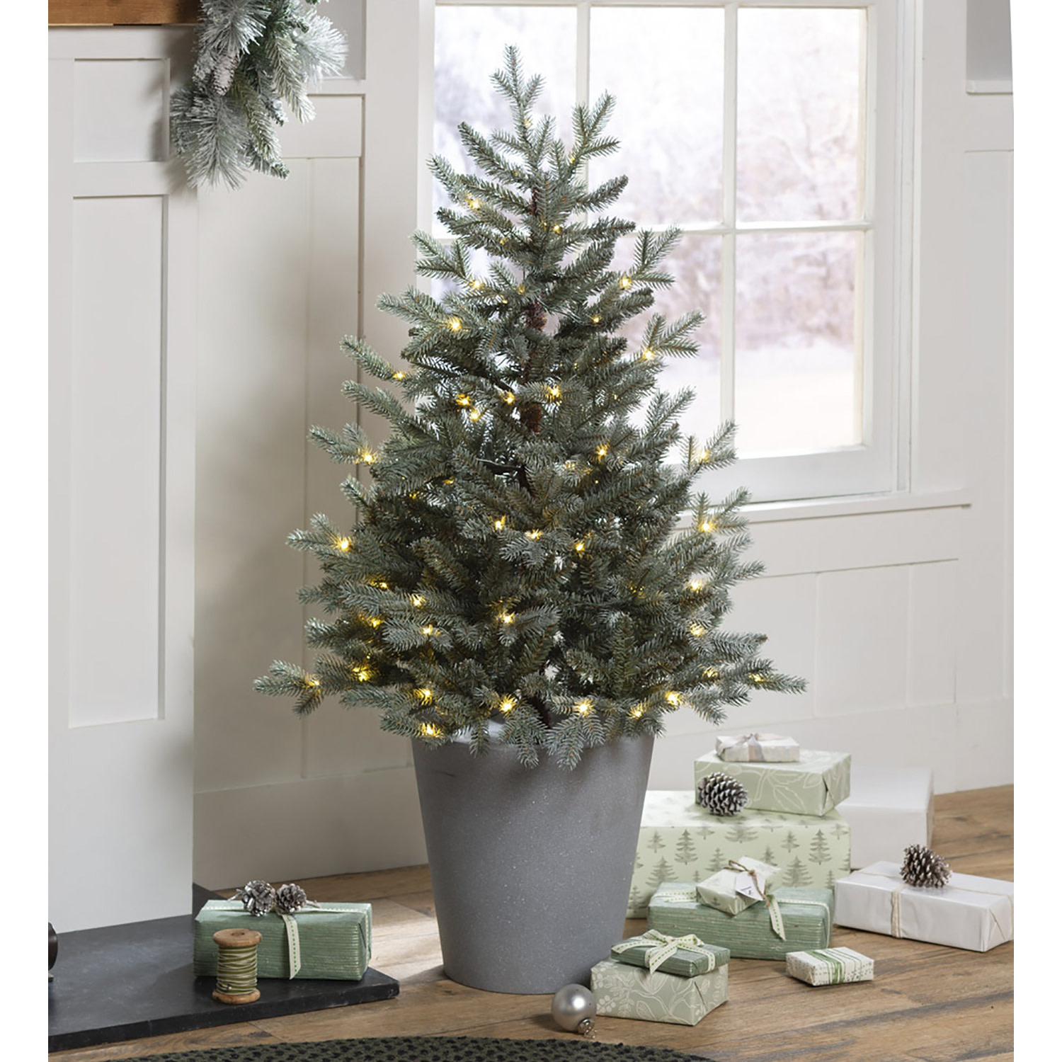 Indoor/Outdoor Potted Misty Pine Mini Christmas Tree with Lights