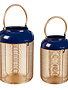 Metal Blue and Gold Lantern with Handle, Set of 2