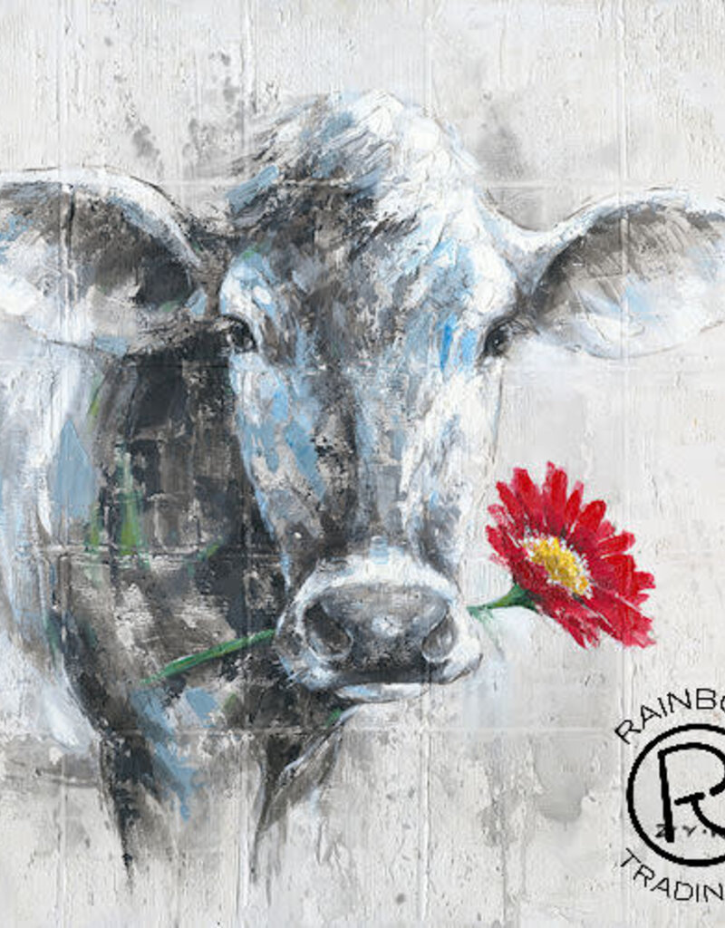 Cow with Red Flower Canvas
