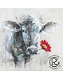 Cow with Red Flower Canvas