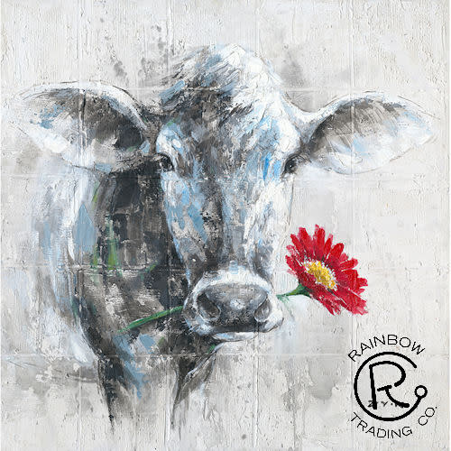 Cow with Red Flower Canvas