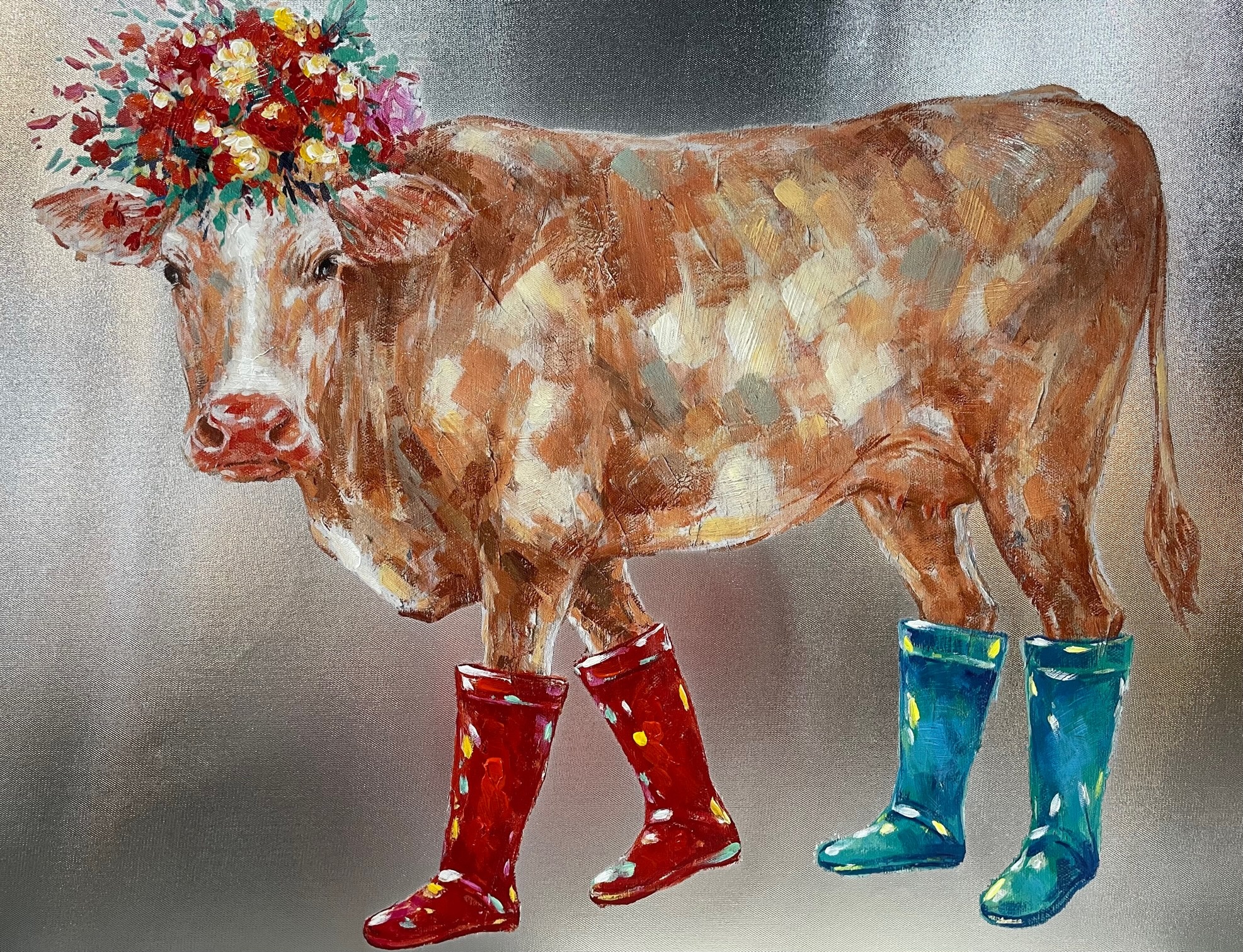 Cow with Rainboots on Chrome