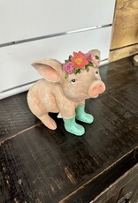 Sitting Pig With Green Rain Boots
