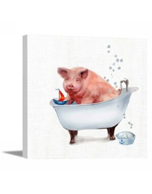 Farm Tub Pig Canvas 15 x 15