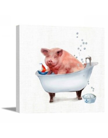 Farm Tub Pig Canvas 15 x 15