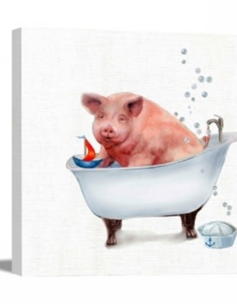 Farm Tub Pig Canvas 15 x 15