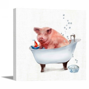 Farm Tub Pig Canvas 15 x 15
