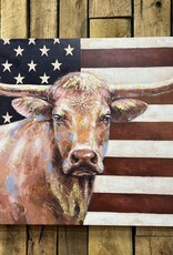 Longhorn with USA Flag Canvas