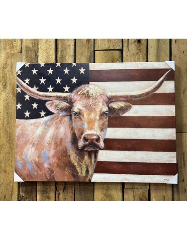 Longhorn with USA Flag Canvas