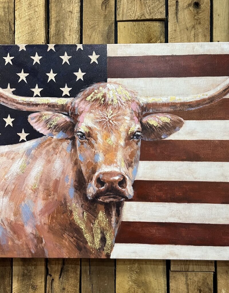 Longhorn with USA Flag Canvas