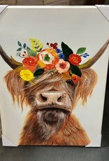 Cow W/Flower Crown Canvas