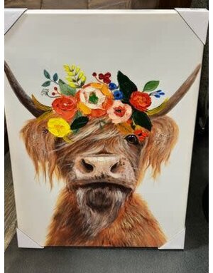Cow W/Flower Crown Canvas