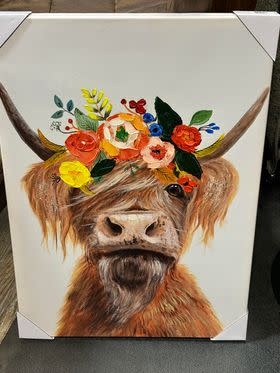 Cow W/Flower Crown Canvas