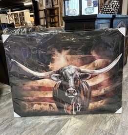 Longhorn w/US Flag Canvas