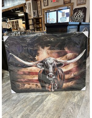 Longhorn w/US Flag Canvas