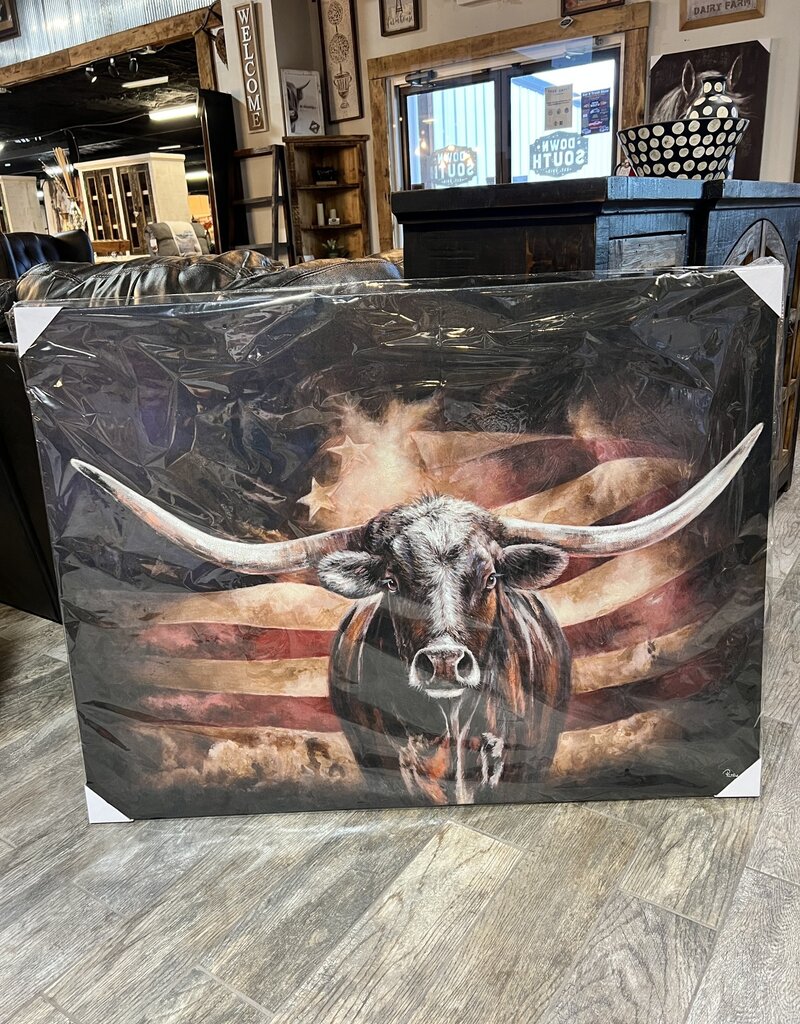 Longhorn w/US Flag Canvas