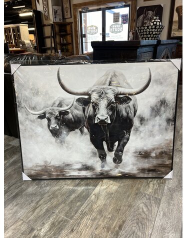 Longhorn Black & White Canvas w/Black Frame