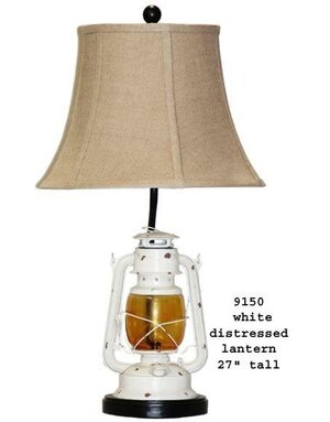 Distressed Lantern Lamp - White