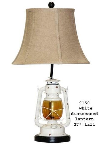 Distressed Lantern Lamp - White