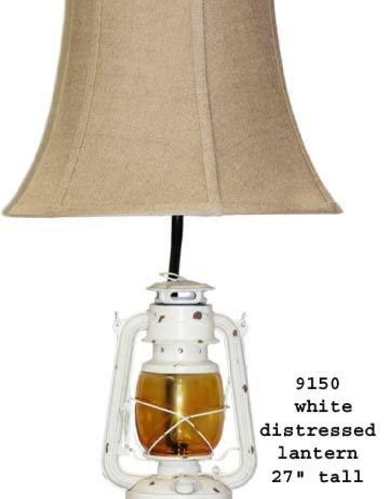 Distressed Lantern Lamp - White