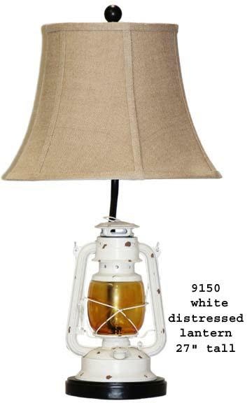 Distressed Lantern Lamp - White