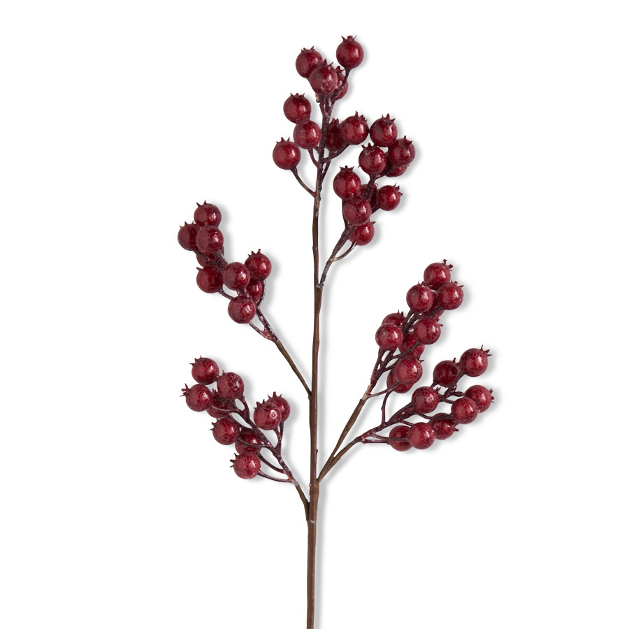 Red Crackle Glitter Rosehip Stem 27"L