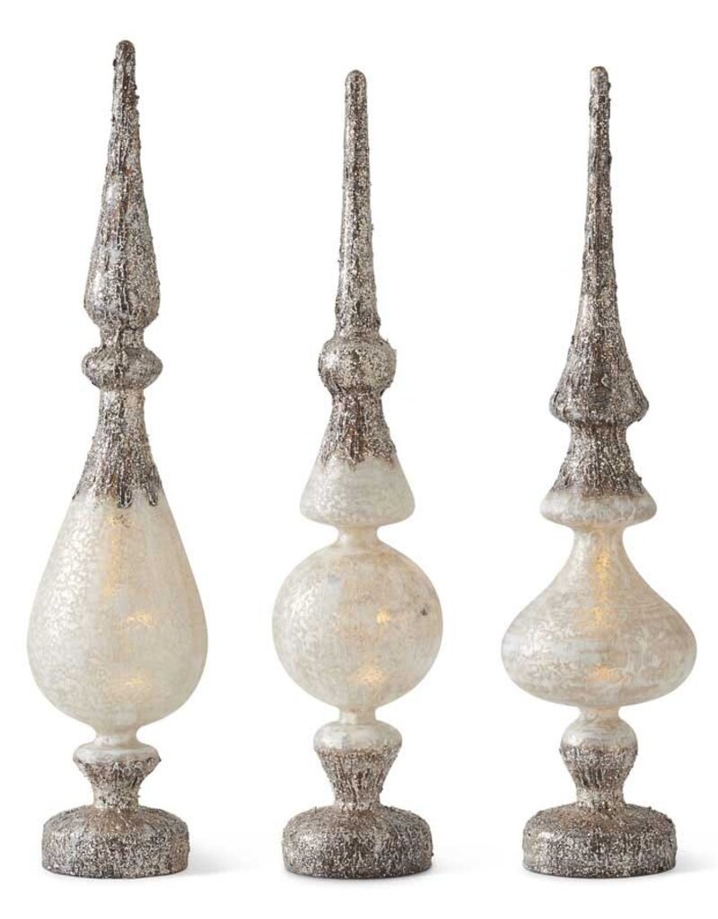 16.5 Inch Glass Battery Operated LED Birch Bark Tabletop Finials