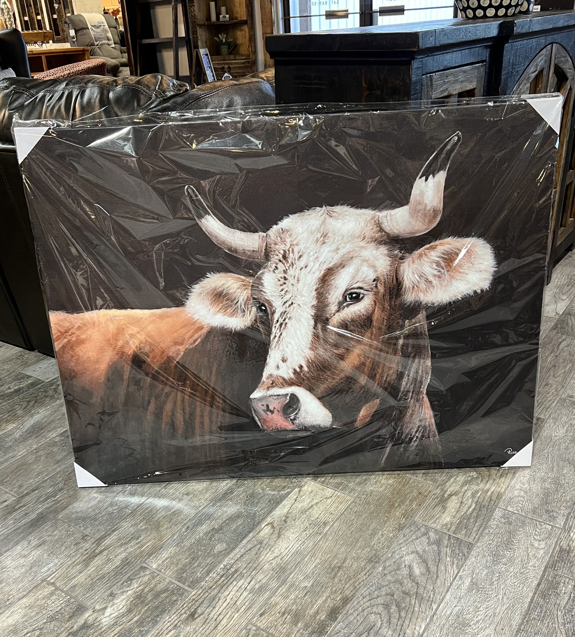 Cow on Black Canvas