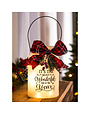 LED Jar with Plaid Ribbon, Pine & Berries - White