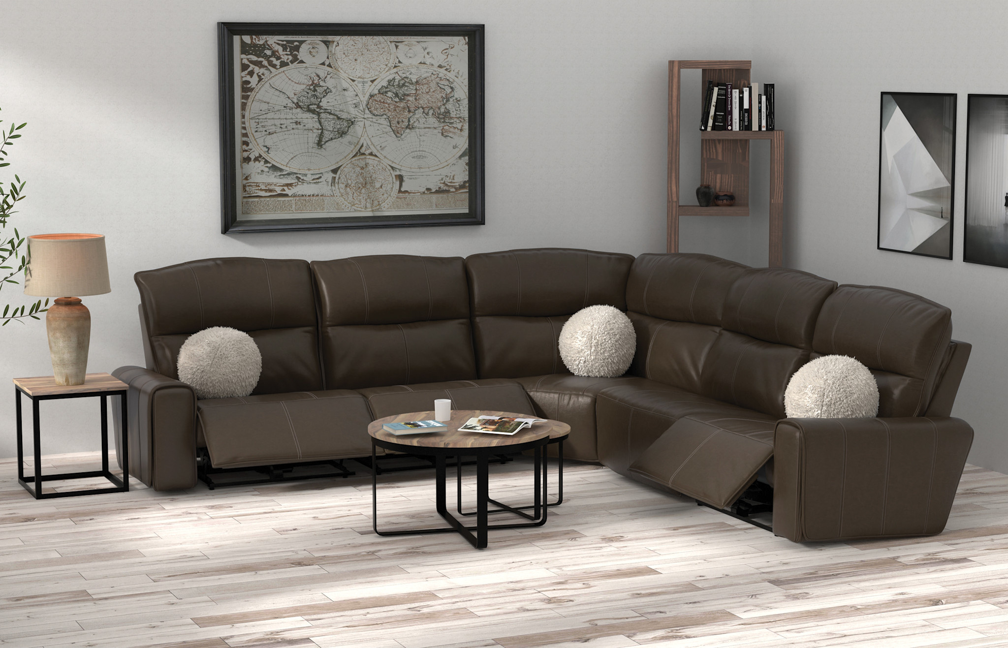 Tramonti Power Reclining Leather Sectional - Chocolate