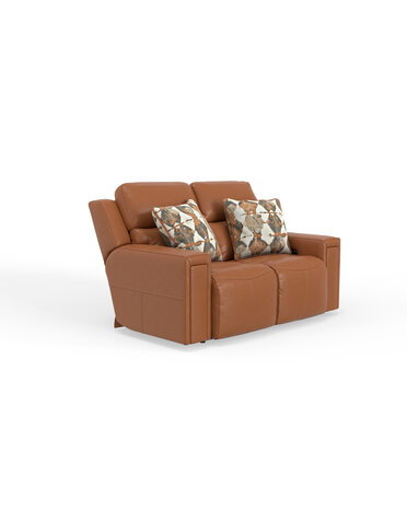 Arezzo Leather Zero Gravity Power Reclining Ext Ottoman Loveseat - Whiskey
