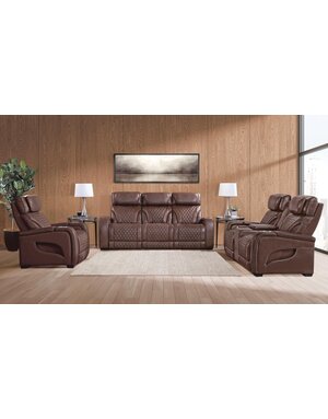 Como Tuscany Leather Zero Gravity Power Head & Massage Reclining Sofa - Cinnamon (NO upstairs delivery)