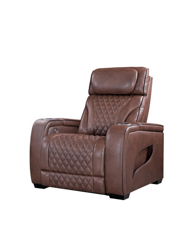Tuscany Leather Zero Gravity Power Head & Massage Recliner - Cinnamon