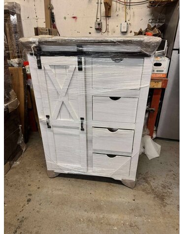 Sliding Barn Door Chest with X on Doors - White