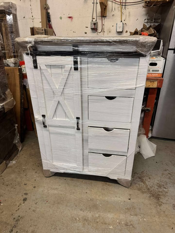 Sliding Barn Door Chest with X on Doors - White