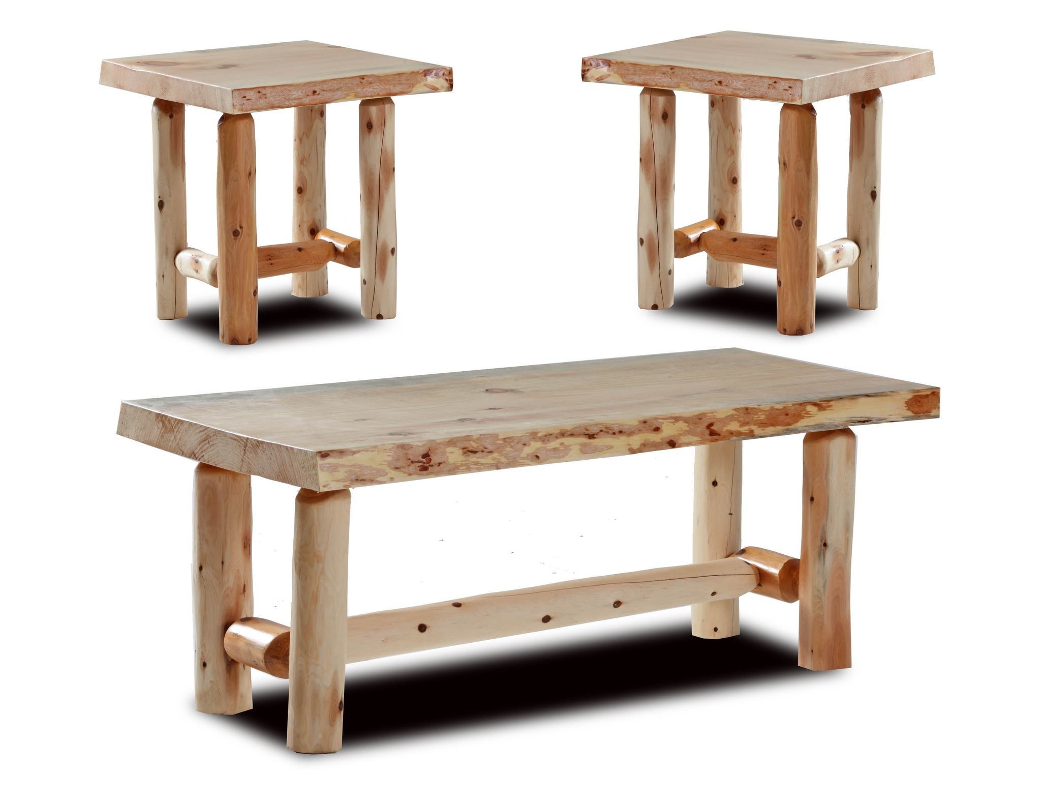 Rustic Log End Table - Golden Oak