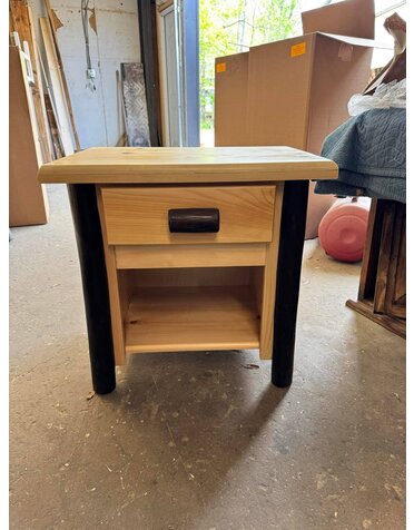 Rustic Log Nightstand - Natural/Walnut